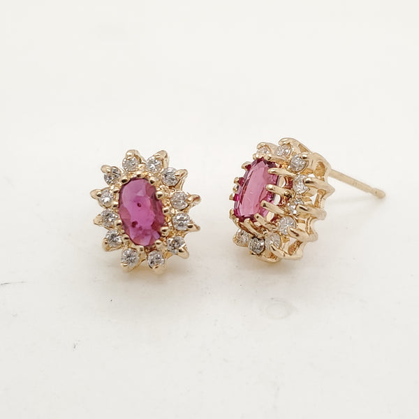 14Kt Yellow Gold Ruby And Diamond Stud Earrings