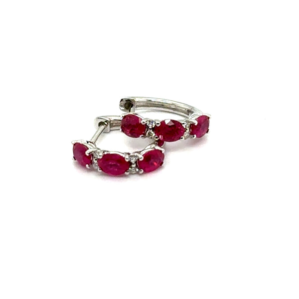 1.13 Ctw 14Kt White Gold Ruby And Diamond Hoop Earrings