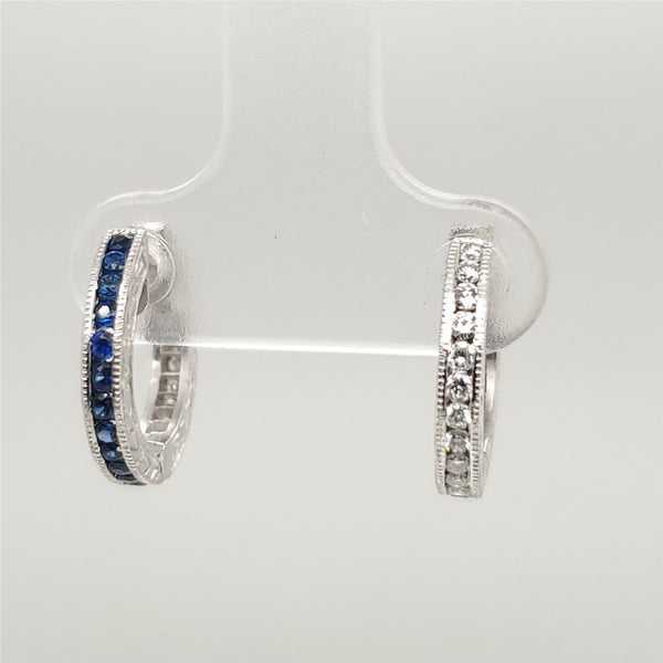 Platinum Diamond and Sapphire Reversible Huggie Earrings