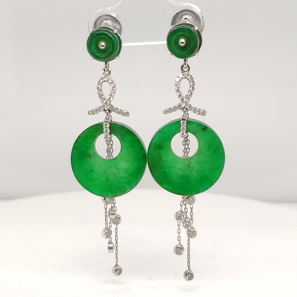 18kt White Gold Jade and Diamond Earrings