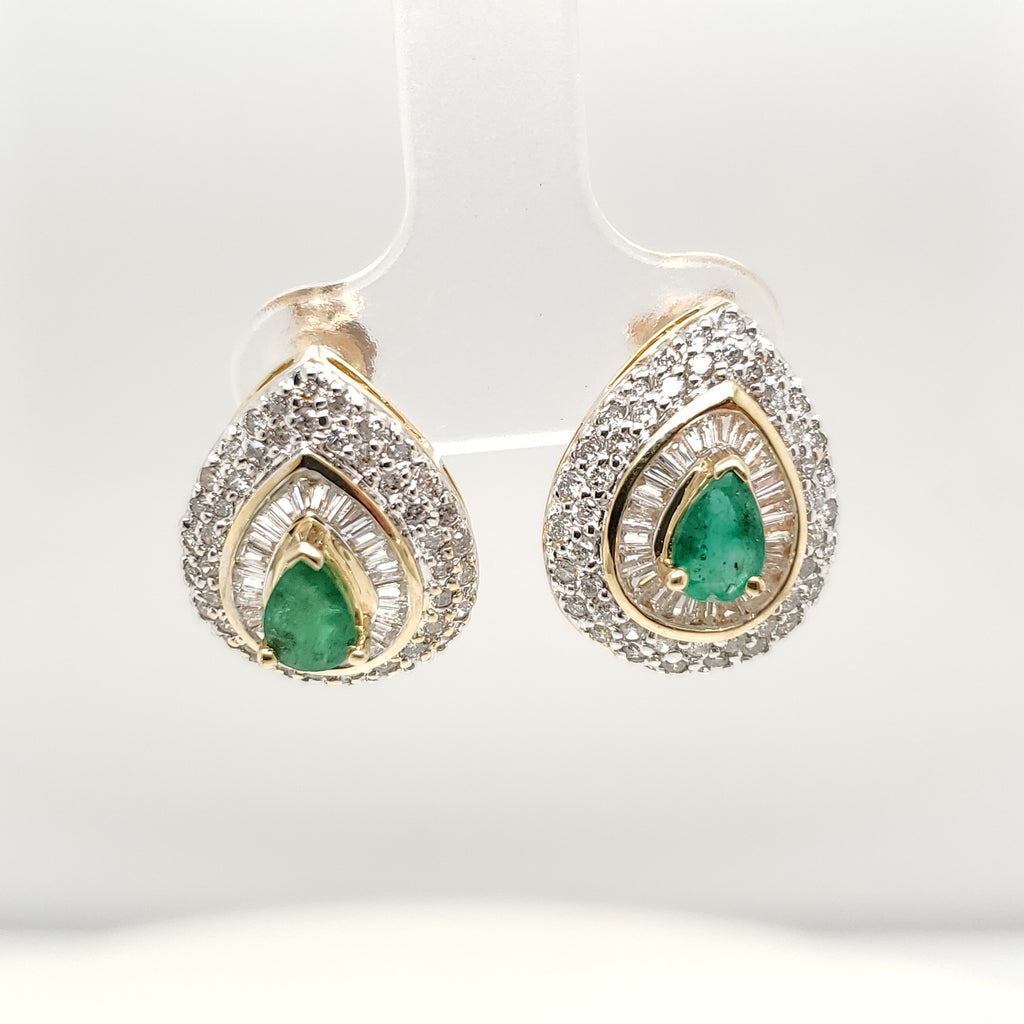 14kt Yellow Gold Emerald and Diamond Earrings