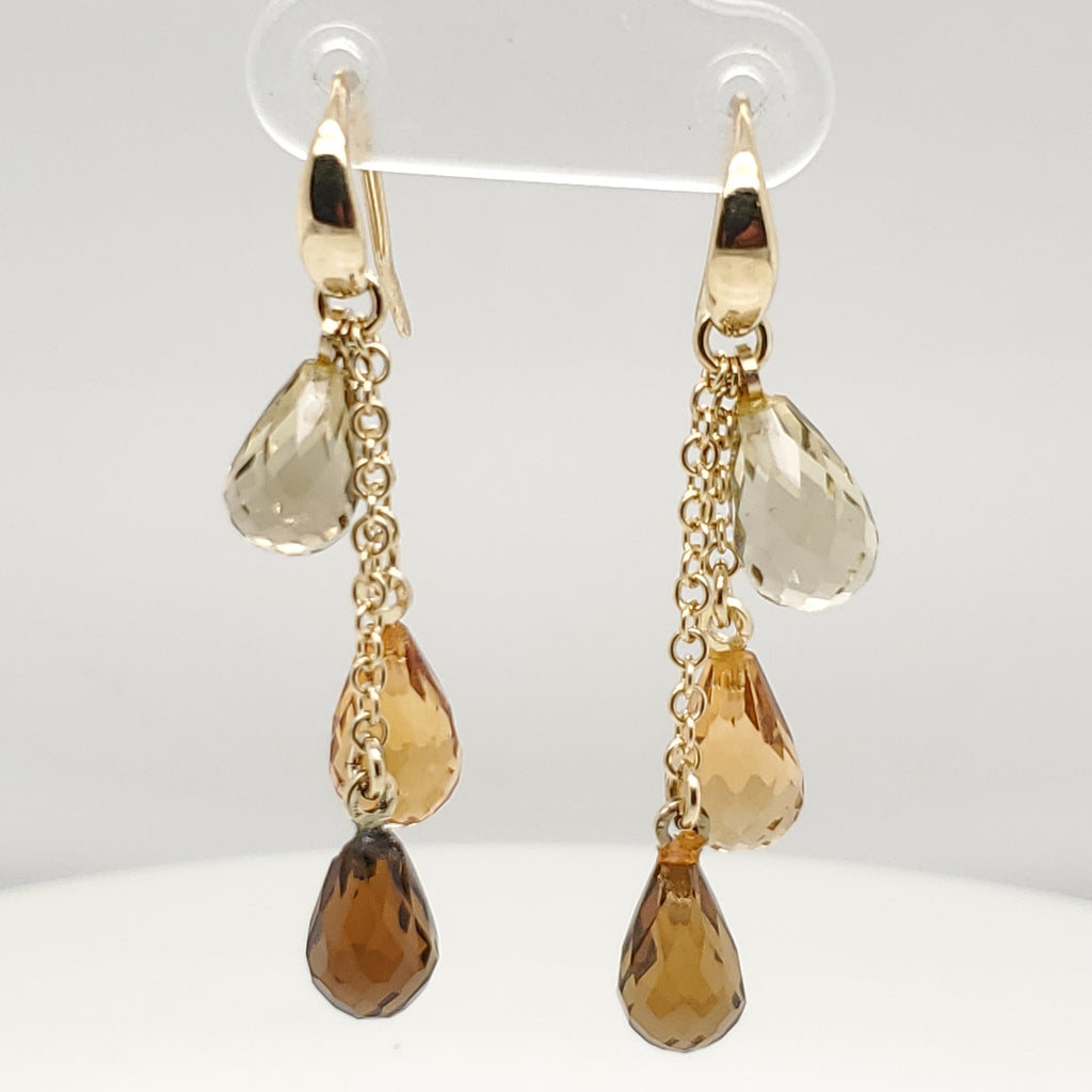 Designer 14Kt Yellow Gold Multi Colored Briolette Earrings