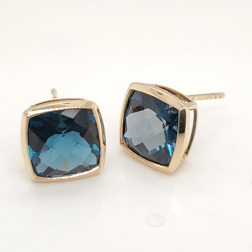 14kt Yellow Gold London Blue Topaz Stud Earrings