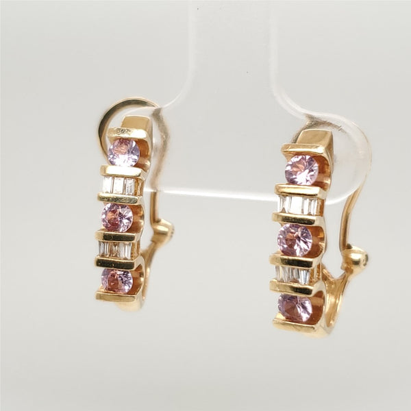 14kt Yellow Gold Pink Sapphire and Diamond Half Hoop Earrings