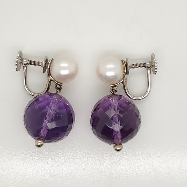 14kt White Gold Amethyst and Pearl Earrings