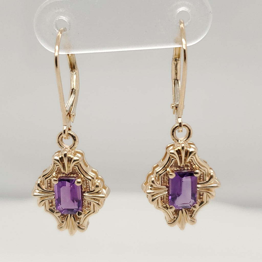 14kt Yellow Gold Amethyst Earrings