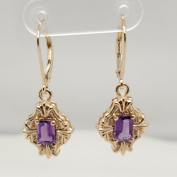14kt Yellow Gold Amethyst Earrings