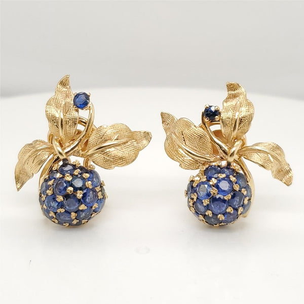 Vintage 18kt Yellow Gold Blue Sapphire Iris Earrings