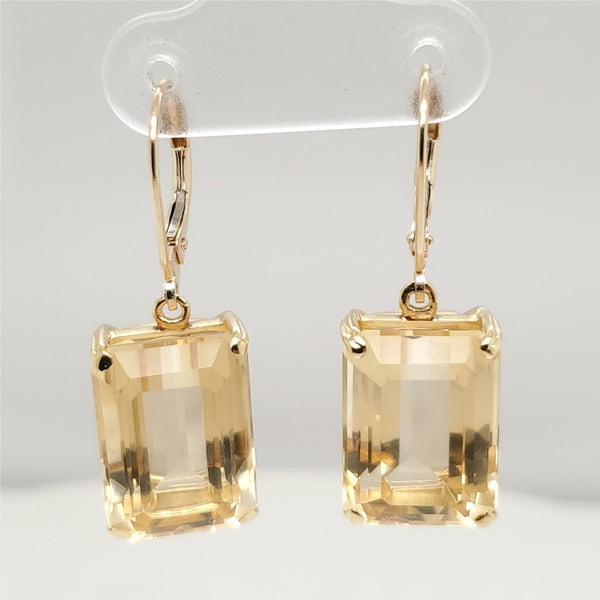 14kt and 18kt Yellow Gold Emerald Cut Citrine Dangle Earrings