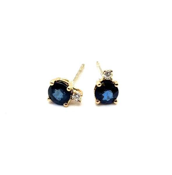 1.33 Ctw 14kt Yellow Gold Sapphire And Diamond Stud Earrings