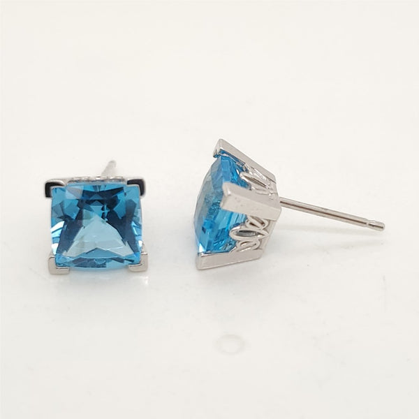 14kt White Gold Swiss Blue Topaz Stud Earrings