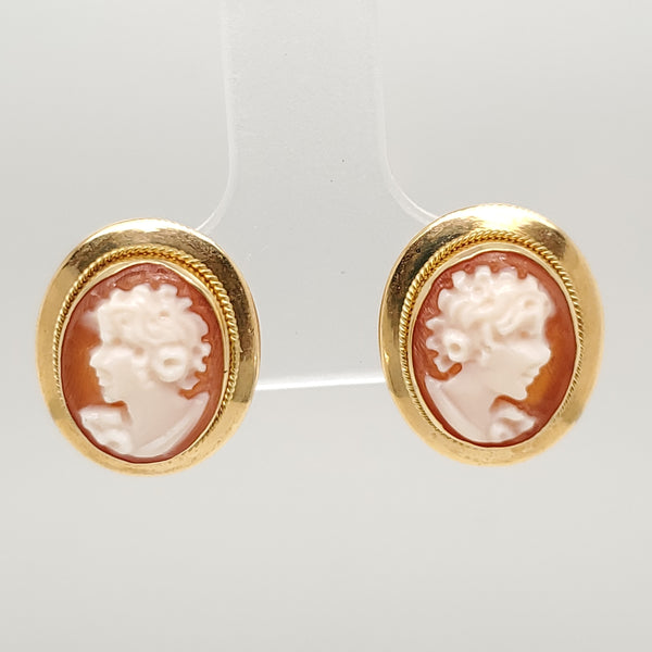 18kt Yellow Gold Carved Cameo Earrings