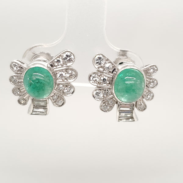 Vintage Platinum Emerald and Diamond Earrings