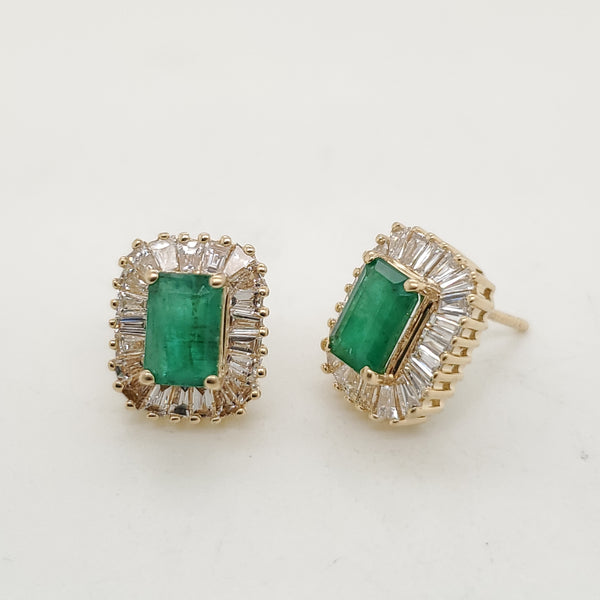 Effy 14kt Yellow Gold Emerald and Diamond Earrings