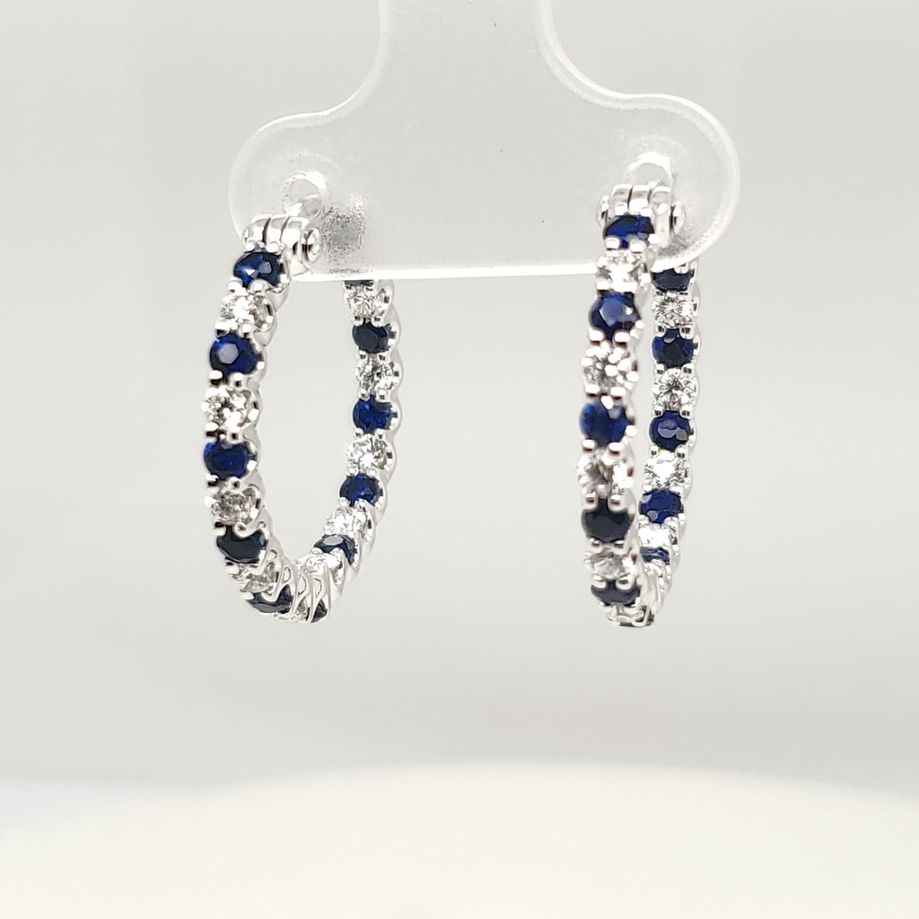 18kt White Gold Diamond And Sapphire Hoop Earrings