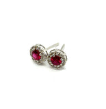 0.85 Cttw 14kt White Gold Ruby And Diamond Stud Earrings