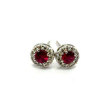 0.85 Cttw 14kt White Gold Ruby And Diamond Stud Earrings