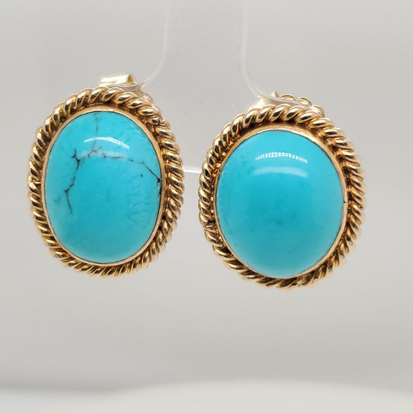 Vintage 10kt and 14kt Yellow Gold Turquoise Earrings
