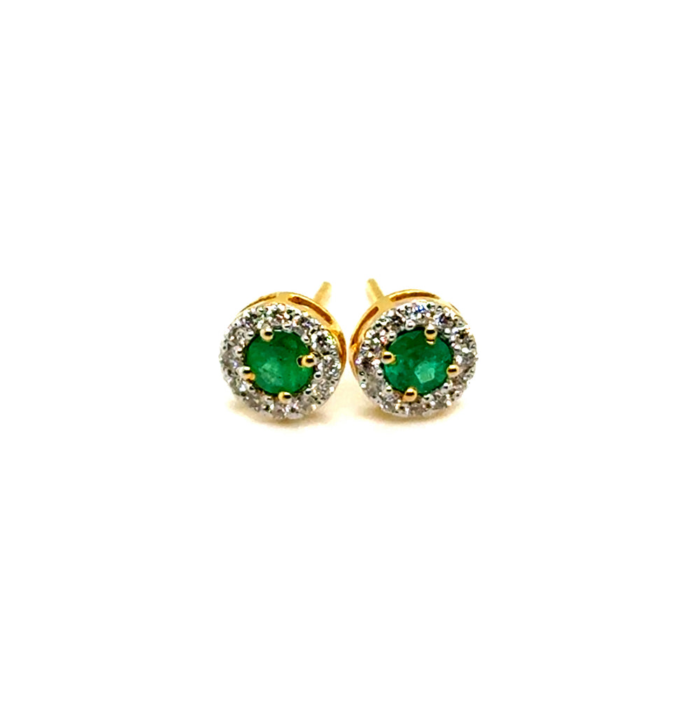0.80 Cttw 14kt Yellow Gold Emerald And Diamond Stud Earrings