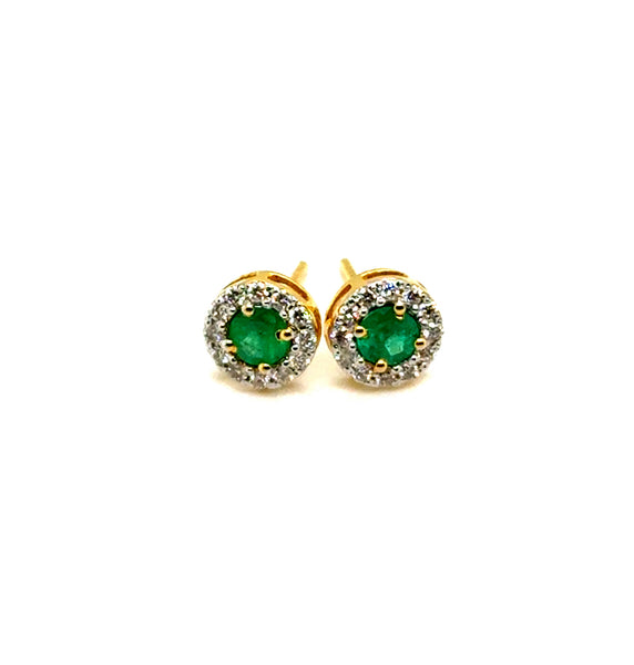 0.80 Cttw 14kt Yellow Gold Emerald And Diamond Stud Earrings
