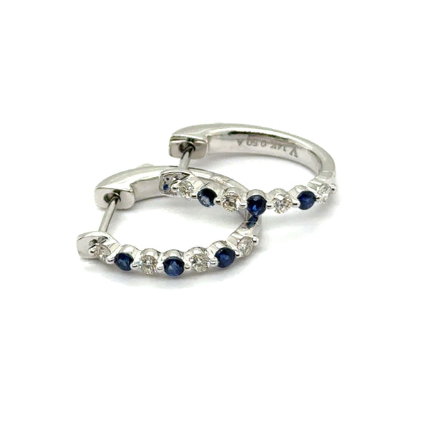 14kt White Gold 0.50Ctw Sapphire And Diamond Hoop Earrings