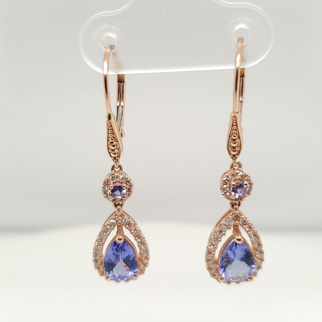 14kt Rose Gold Tanzanite and Diamond Earrings