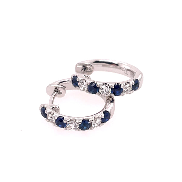 0.68 Ctw 14kt White Gold Sapphire And Diamond Hoop Earrings