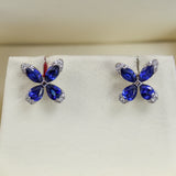 1.47 Ctw 14kt White Gold Floral ""X"" Pattern Sapphire And  Diamond Earrings