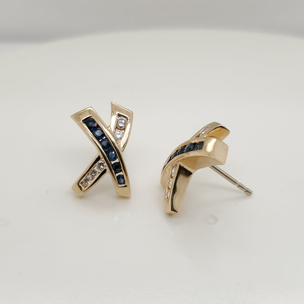18kt Yellow Gold Diamond and Sapphire Stud Earrings