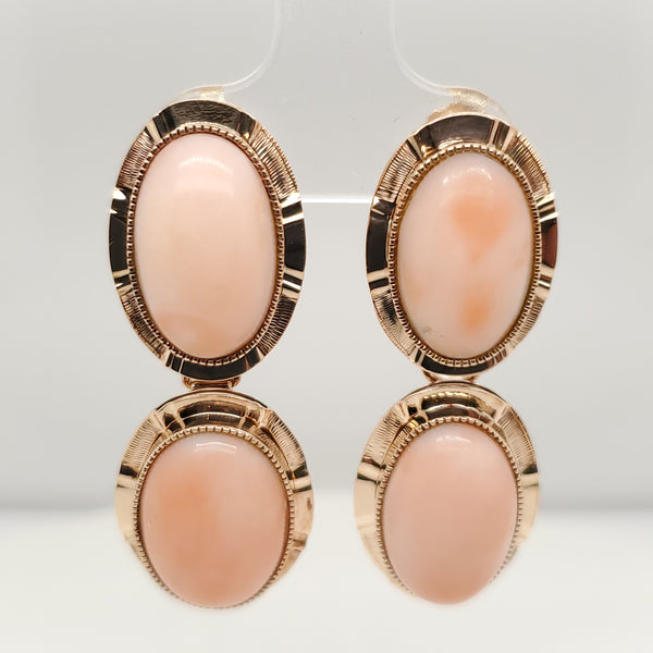 Vintage Mid-Century 14Kt Yellow Gold Coral Dangle Earrings