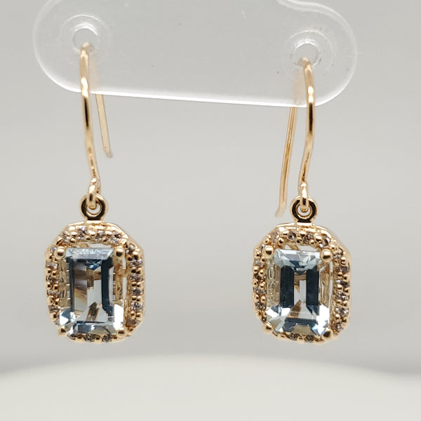 14kt Yellow Gold Aquamarine and Diamond Dangle Earrings