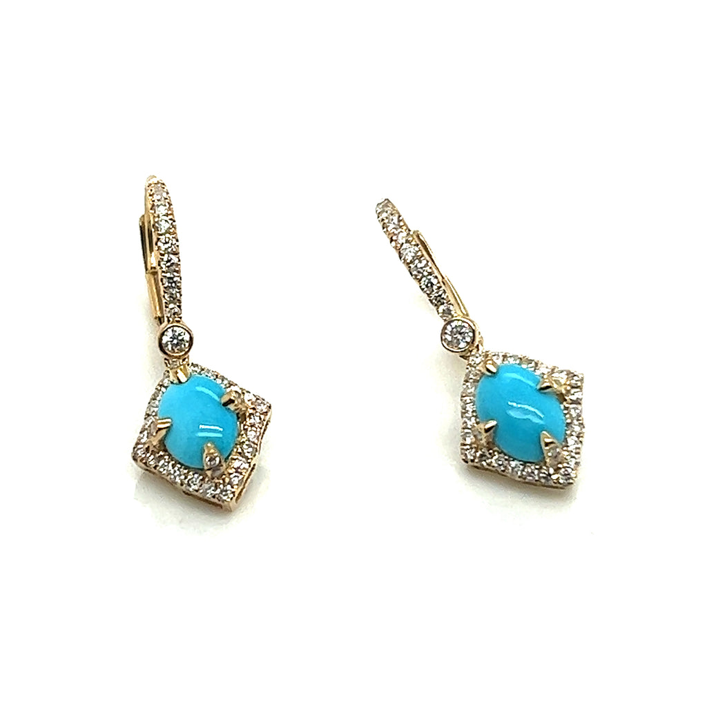 14kt Yellow Gold turquoise and Diamond Earrings