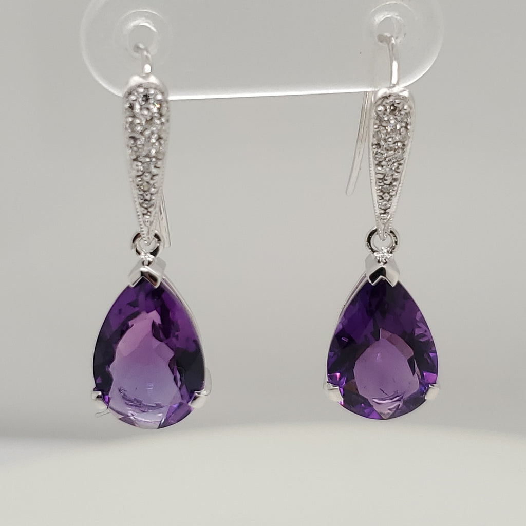 14kt White Gold Amethyst and Diamond Earrings