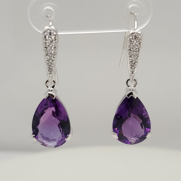 14kt White Gold Amethyst and Diamond Earrings