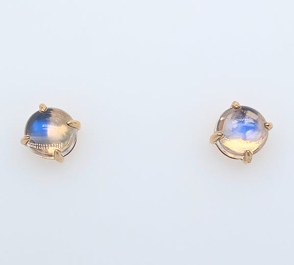 2.88ct Round Moonstone Cabochon Stud Earrings in 14K Yellow Gold