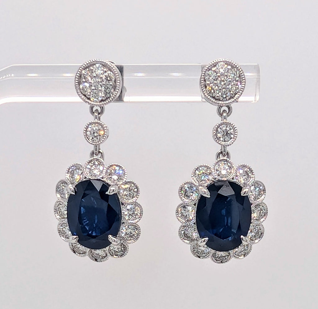 14K White Gold Blue Zircon Double Halo Earrings