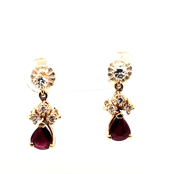 14kt Yellow Gold Ruby and Diamond Dangle Earrings