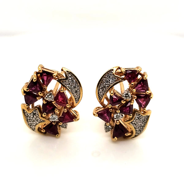 18Kt Yellow Gold Ruby And Diamond Earrings