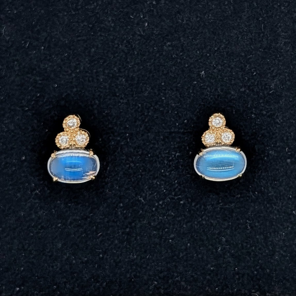 14K Yellow Gold Oval Opal and Diamond Earrings