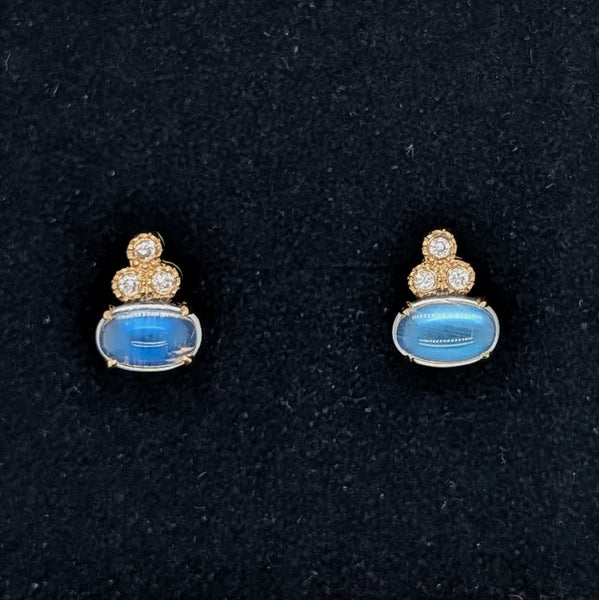 14K Yellow Gold Oval Opal and Diamond Earrings