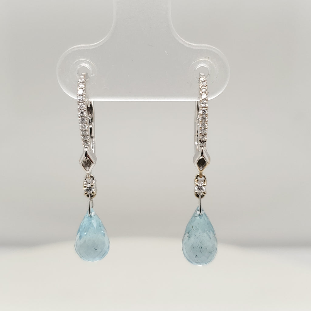 14Kt White Gold Diamond And Aquamarine Earrings