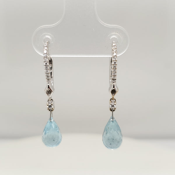 14Kt White Gold Diamond And Aquamarine Earrings