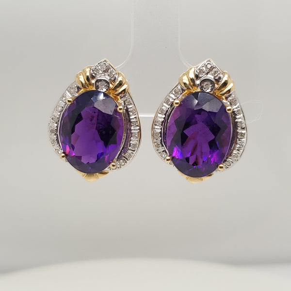 14kt Yellow Gold Amethyst And Diamond Earrings
