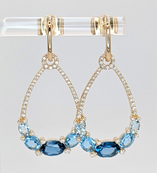 14K Yellow Gold Diamond and Blue Topaz Earrings