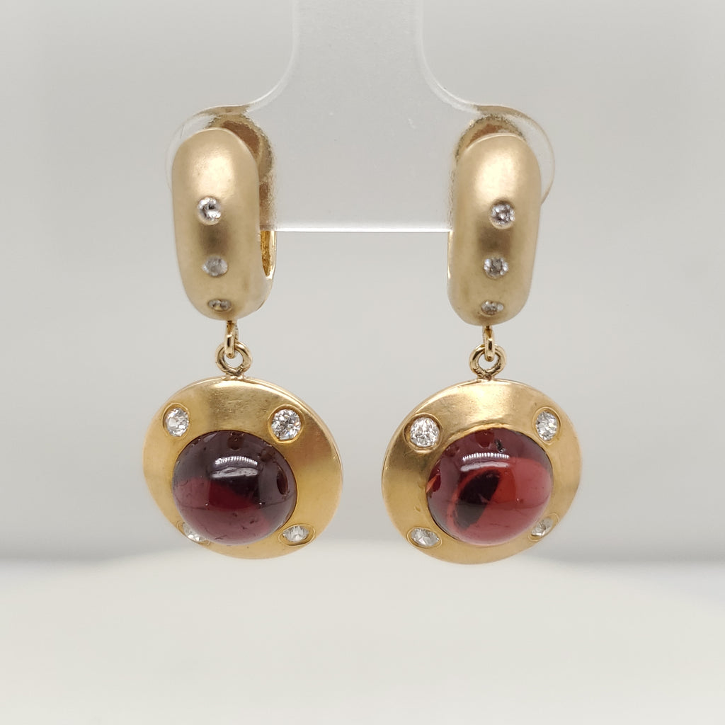 14kt Yellow Gold Garnet and Diamond Dangle Earrings