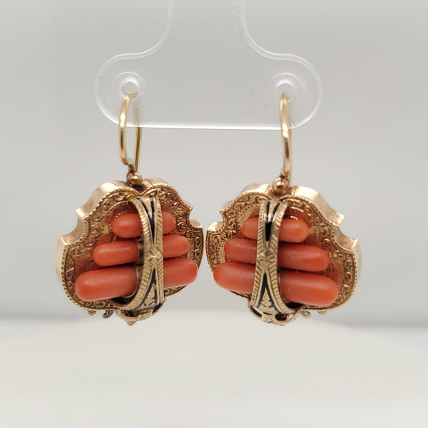 Antique Victorian 10kt Yellow Gold Coral Dangle earrings