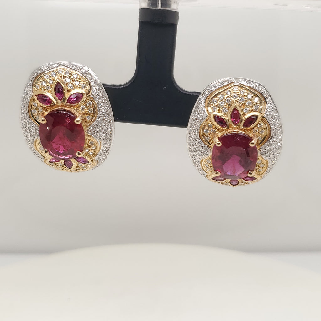14kt Gold Rubelite Tourmaline and Diamond Earrings