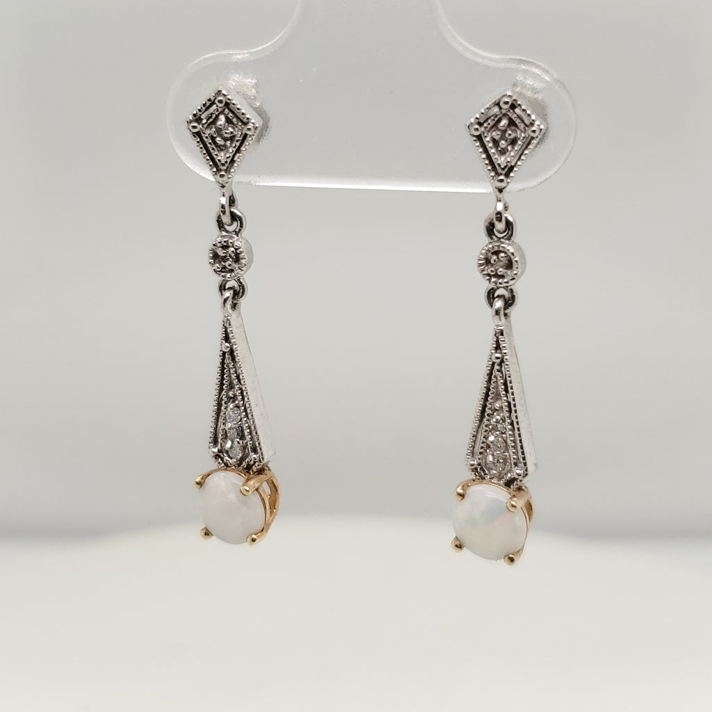 14kt White Gold Opal and Diamond Earrings
