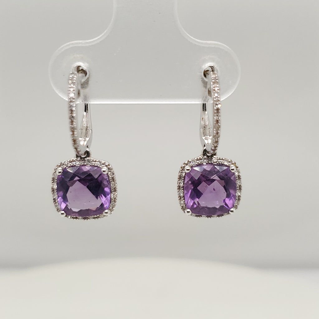 14kt White Gold Amethyst and Diamond Earrings