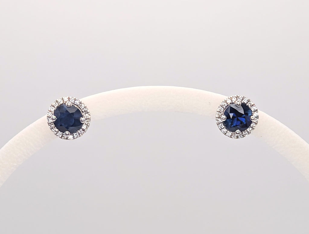 18K White Gold Sapphire and Diamond Halo Stud Earrings
